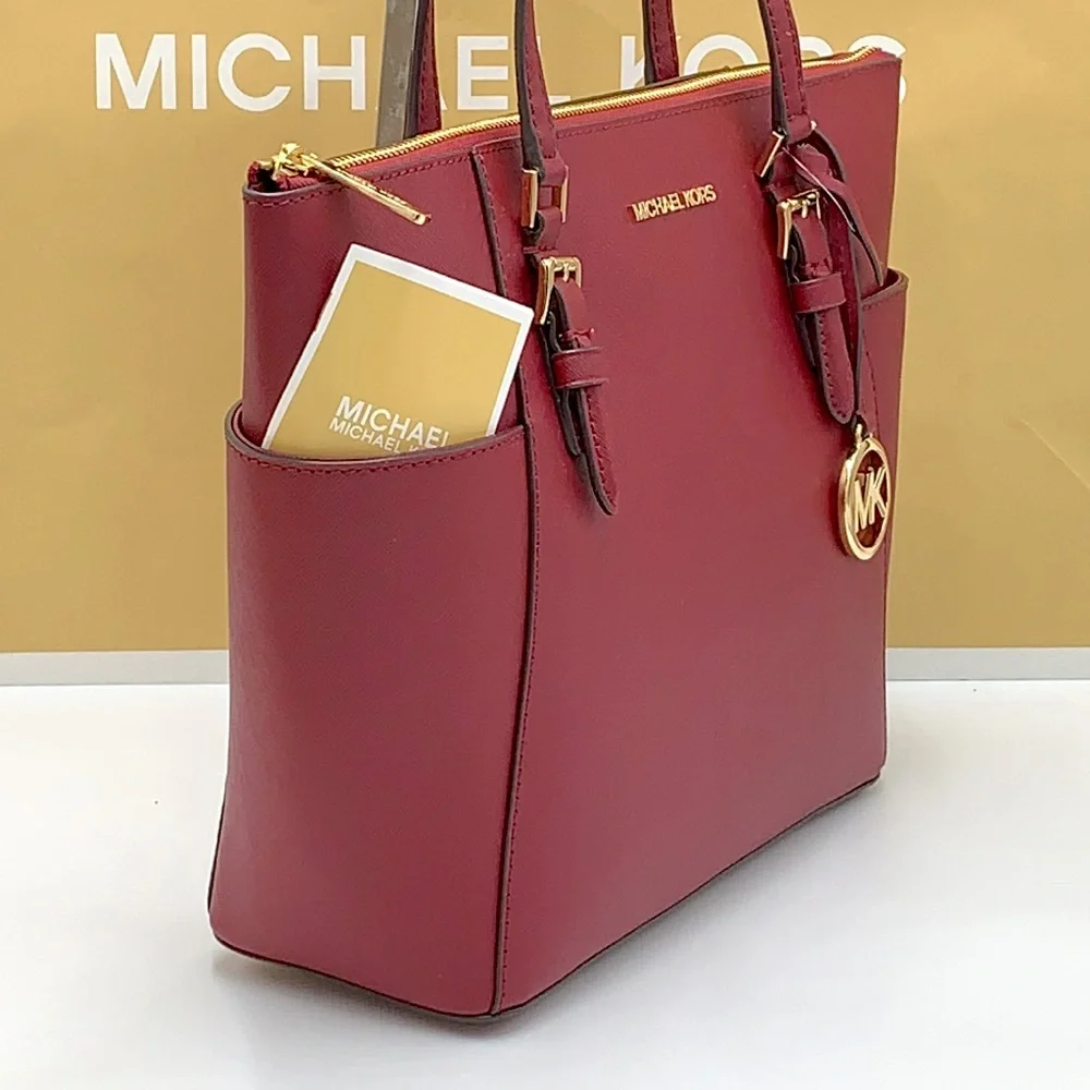 NWT MICHAEL KORS CHARLOTTE LARGE TOP ZIP TOTE DARK CHERRY COLOR - Picture 7 of 16